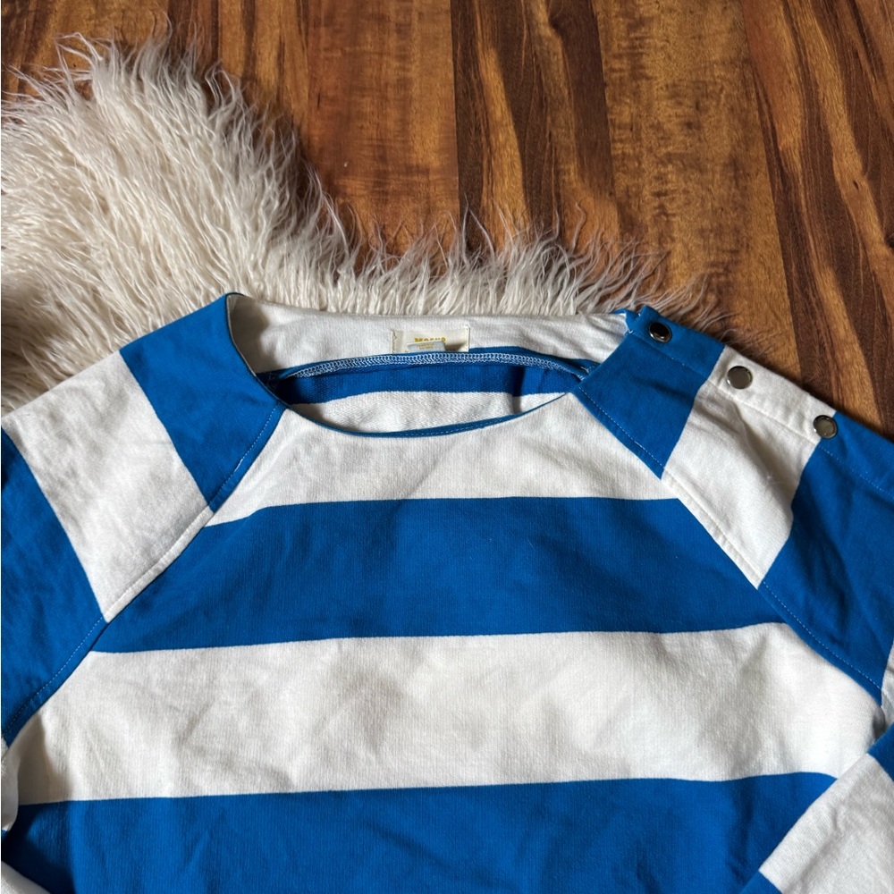 Maeve Anthropologie Blue Stripe Boat Neck Sweatshirt - Picture 5 of 7